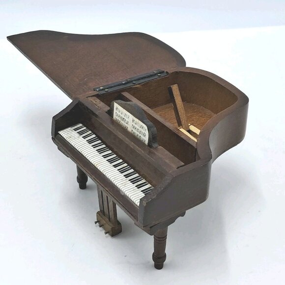 Miniature Grand Piano & Bench Walnut Furniture Doll House Vintage Wooden - Picture 9 of 14
